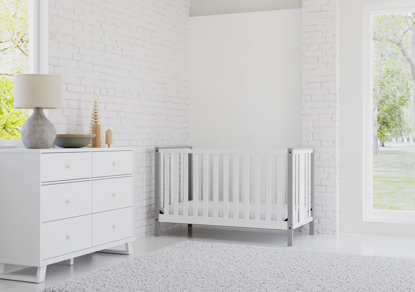 Storkcraft Modern 6 Drawer Nursery Dresser, White with Vintage Driftwood