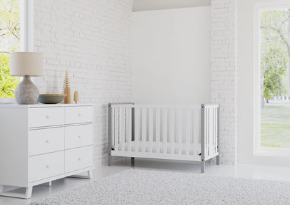 Storkcraft Modern 6 Drawer Nursery Dresser, White with Vintage Driftwood