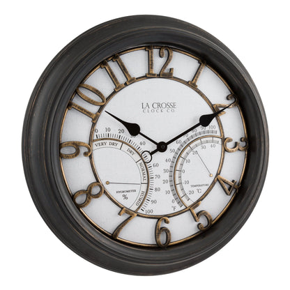 La Crosse 19.7-inch Outdoor Silent Sweeping Courtyard Bronze Quartz Analog Clock, 404-4450