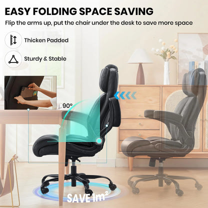 HomeZeer Executive Office Chair, Big and Tall Home Office Chairs 400lbs, High Back Executive Office Chair with Adjustable Flip up Arm, Wide Seat Leather Desk Computer Chairs, Black