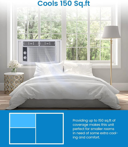 5,000 BTU Window Air Conditioner Unit - Cool up to 150 Sq. Ft. with Manual Adjustable Fan and Cooling Settings, Perfect for Small Bedroom, Living Room, Home Office, Easy Install Kit Included, White