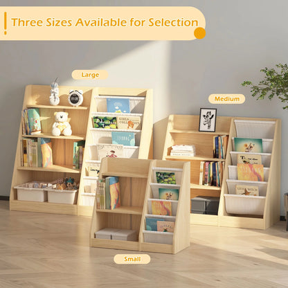 Hironpal Small 3 Tier Kids Bookshelf with 4 Layer Sling Adjustable Book Display Shelf for Nursery Playroom Kids Baby Bedroom