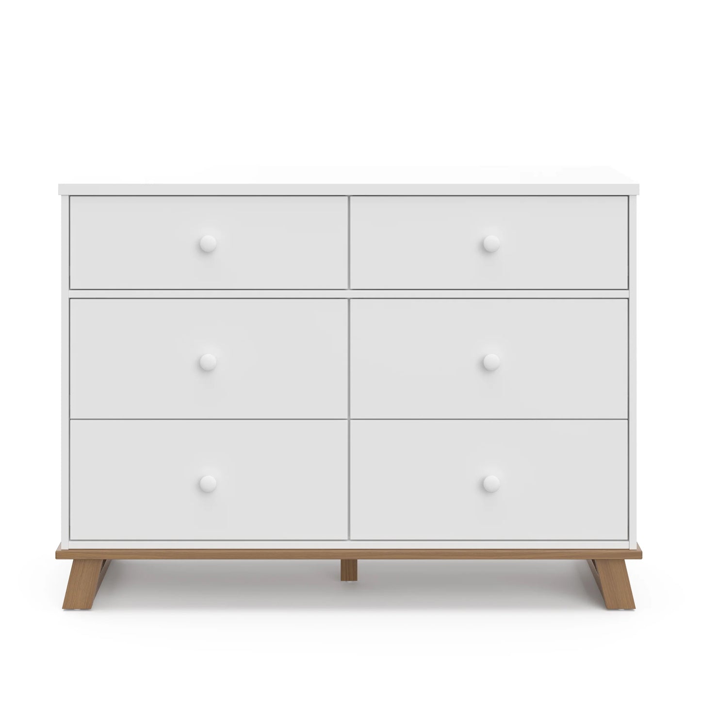Storkcraft Modern 6 Drawer Nursery Dresser, White with Vintage Driftwood
