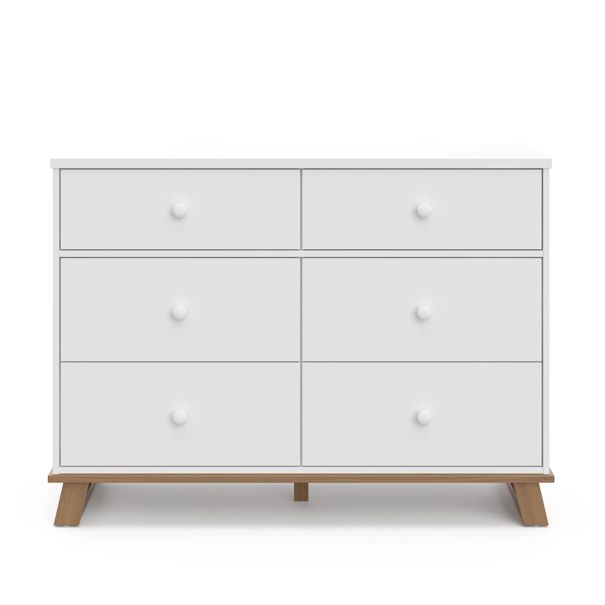 Storkcraft Modern 6 Drawer Nursery Dresser, White with Vintage Driftwood