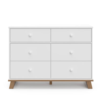 Storkcraft Modern 6 Drawer Nursery Dresser, White with Vintage Driftwood