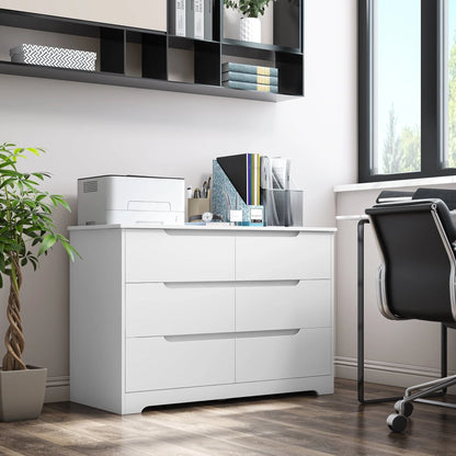 Homfa 6 Drawer White Dresser for Bedroom, Modern Chest of Drawers Wood Storage Cabinet for Living Room Nursery Kitchen Office