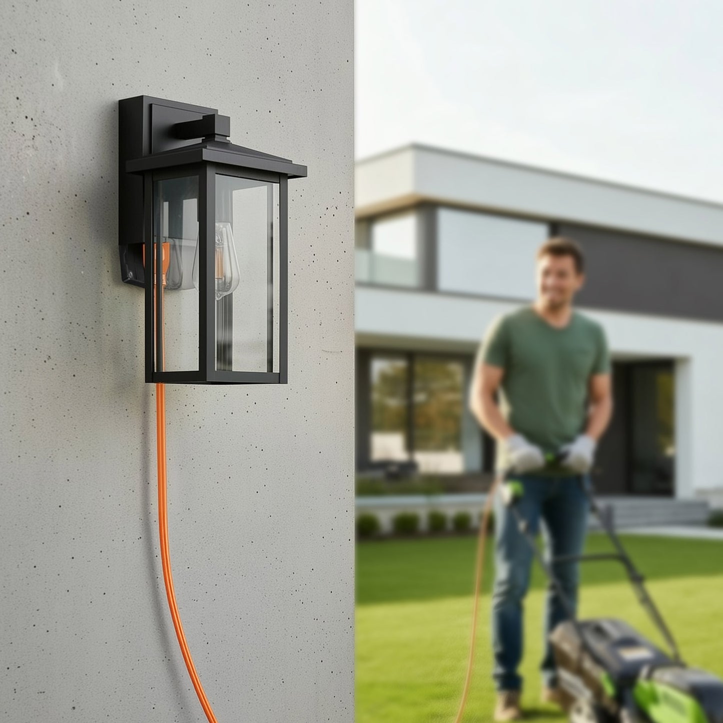 Globe Electric 14' Matte Black Outdoor Wall Light with GFCI Outlet