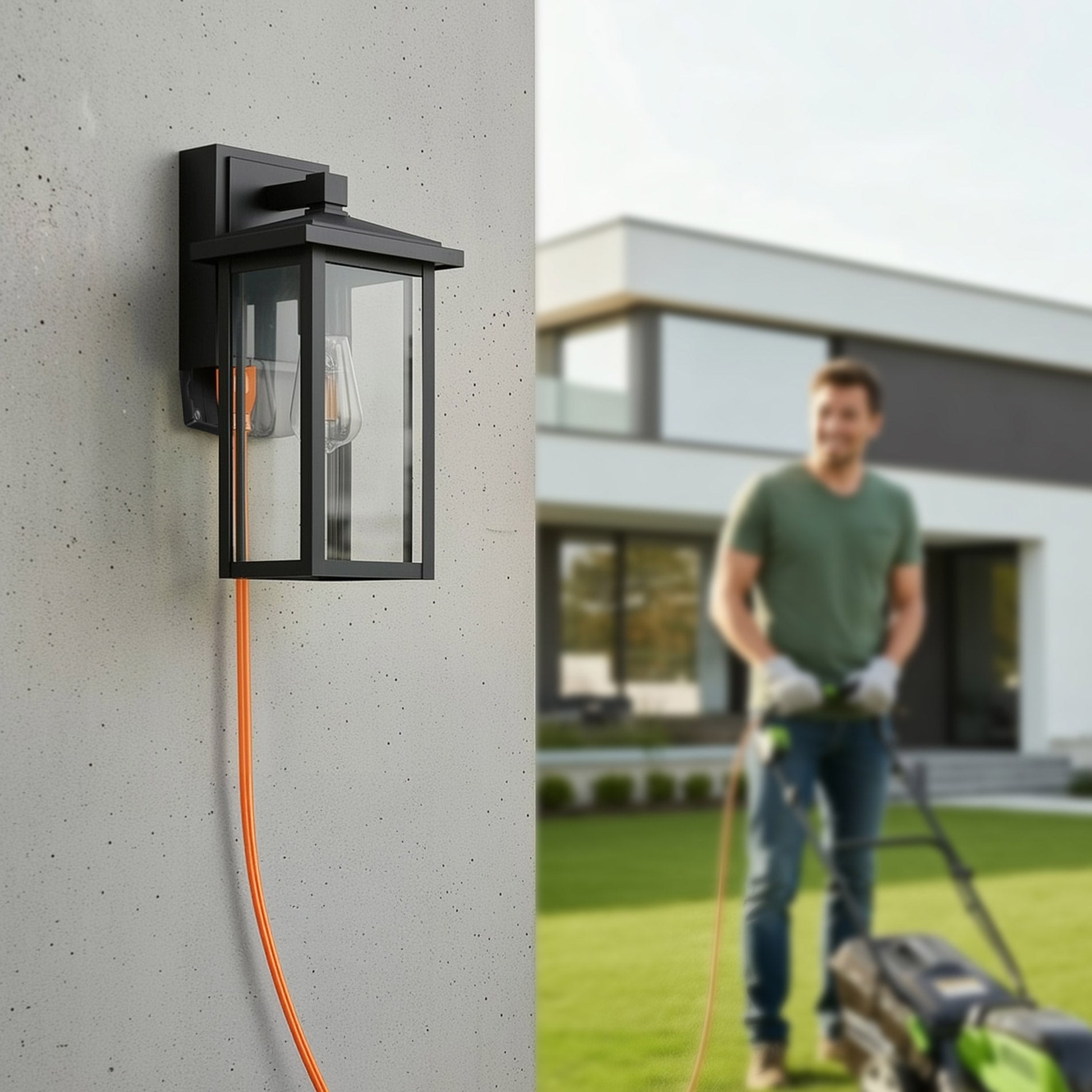 Globe Electric 14' Matte Black Outdoor Wall Light with GFCI Outlet
