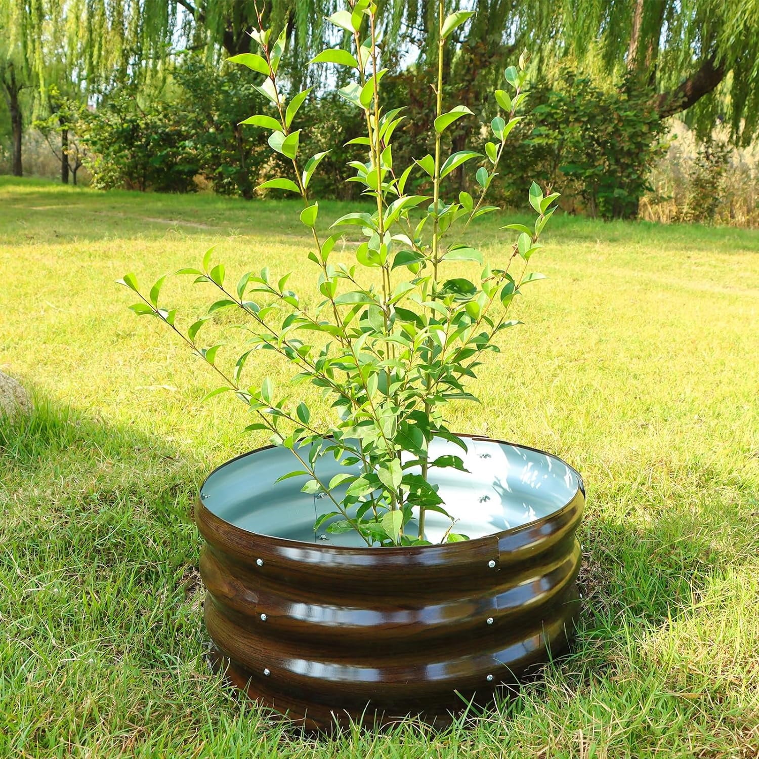 2x2x1ft Round Galvanized Raised Garden Bed Kit Outdoor, Metal Planter Box for Planting Plants Vegetables, Brown