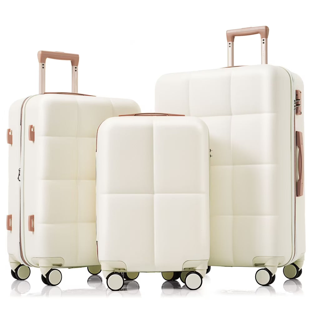 DECMAY 3-Piece ABS Luggage Set with Spinner Wheels and Cup Holder, Airline Carry-On Approved