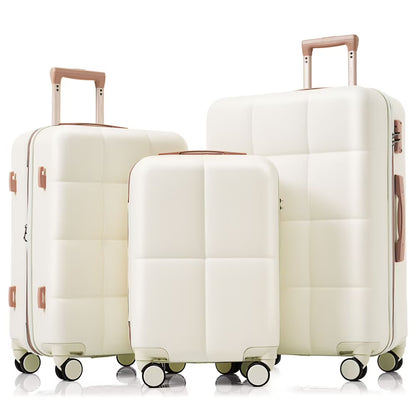 DECMAY 3-Piece ABS Luggage Set with Spinner Wheels and Cup Holder, Airline Carry-On Approved