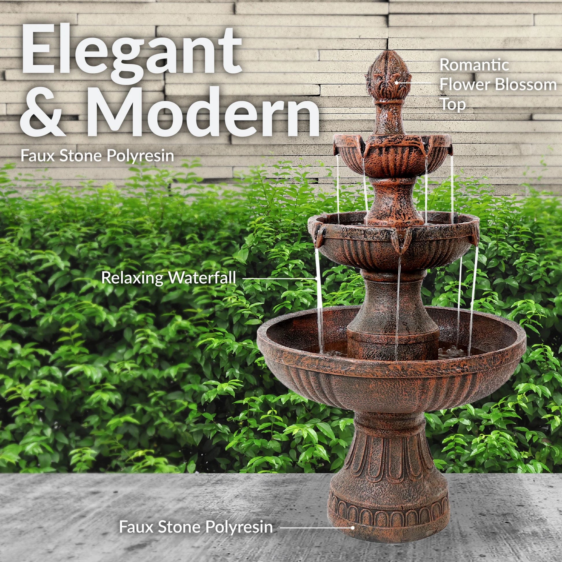 Sunnydaze Flower Blossom Traditional White Resin 3-Tier Outdoor Water Fountain
