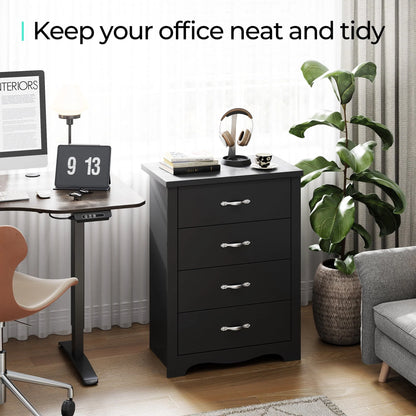 LINSY HOME Dressers for Bedroom, 4 Drawers Chest, Nursery Dresser Organizer, Tall Dresser Chest of Drawers - Black