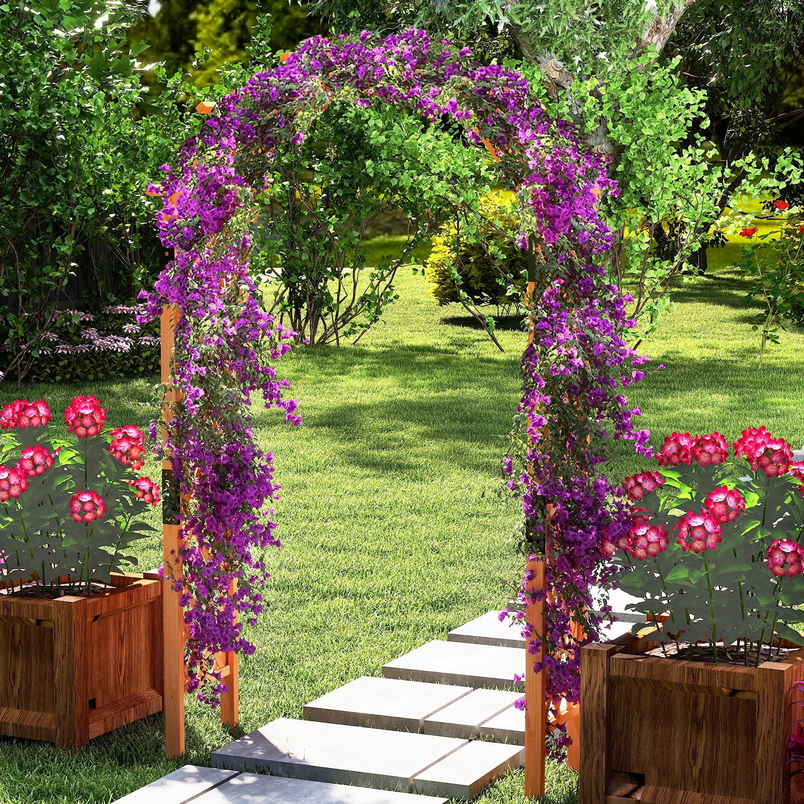 Gymax 7.7 FT Garden Arch Wooden Arbor Outdoor Wood Trellis for Climbing Plants