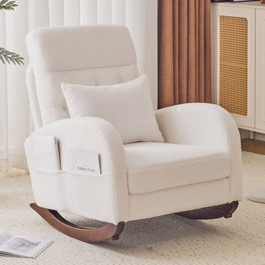 Ktaxon Rocking Accent Chair Glider Reading Chair Comfy Teddy Velvet Upholstered Single Sofa Rocker for Living Room, Nursery, Bedroom Beige