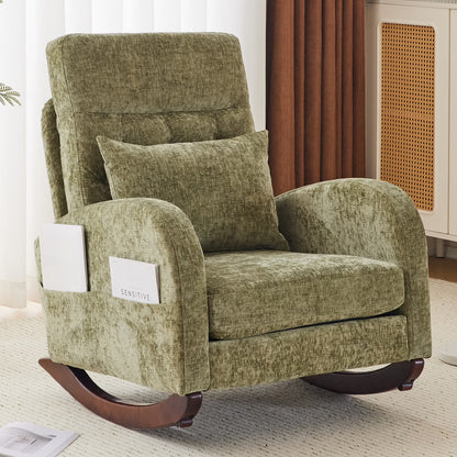 Ktaxon Rocking Accent Chair Glider Reading Chair Comfy Teddy Velvet Upholstered Single Sofa Rocker for Living Room, Nursery, Bedroom Beige