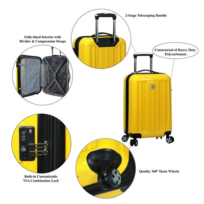 World Traveler Contour Hardside 3-Piece Spinner Luggage Set - Yellow