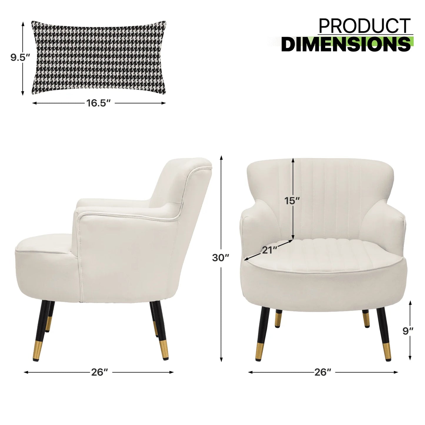 Magshion Accent Chair, Modern Armchair with Wing Back and Cushion, Soft Padded Single Sofa Seat for Living Room/Home Office/Bedroom, White