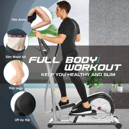 ANCHEER Exercise Elliptical Machine with 8 Resistance Method, 15" Stride Cross Trainer with Pulse Rate Grips, LCD Monitor, Smooth Quiet Driven, 350 lbs Weight Capacity for Home Office