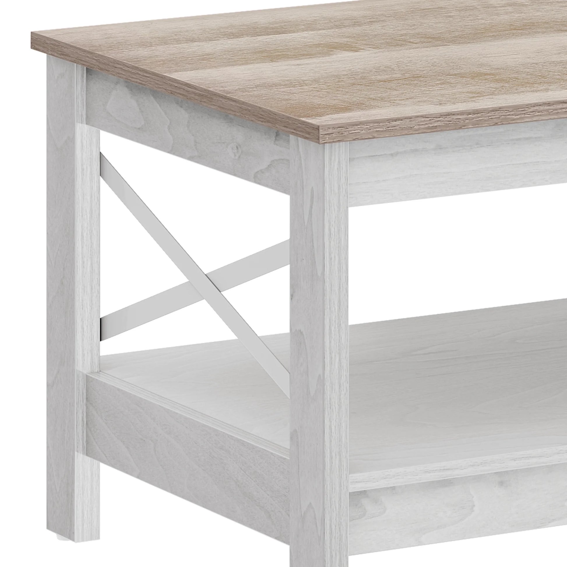 Wooflex Rustic Wood Coffee Table with 2-Tier Storage Shelf, Rectangle Design for Living Room or Home Office