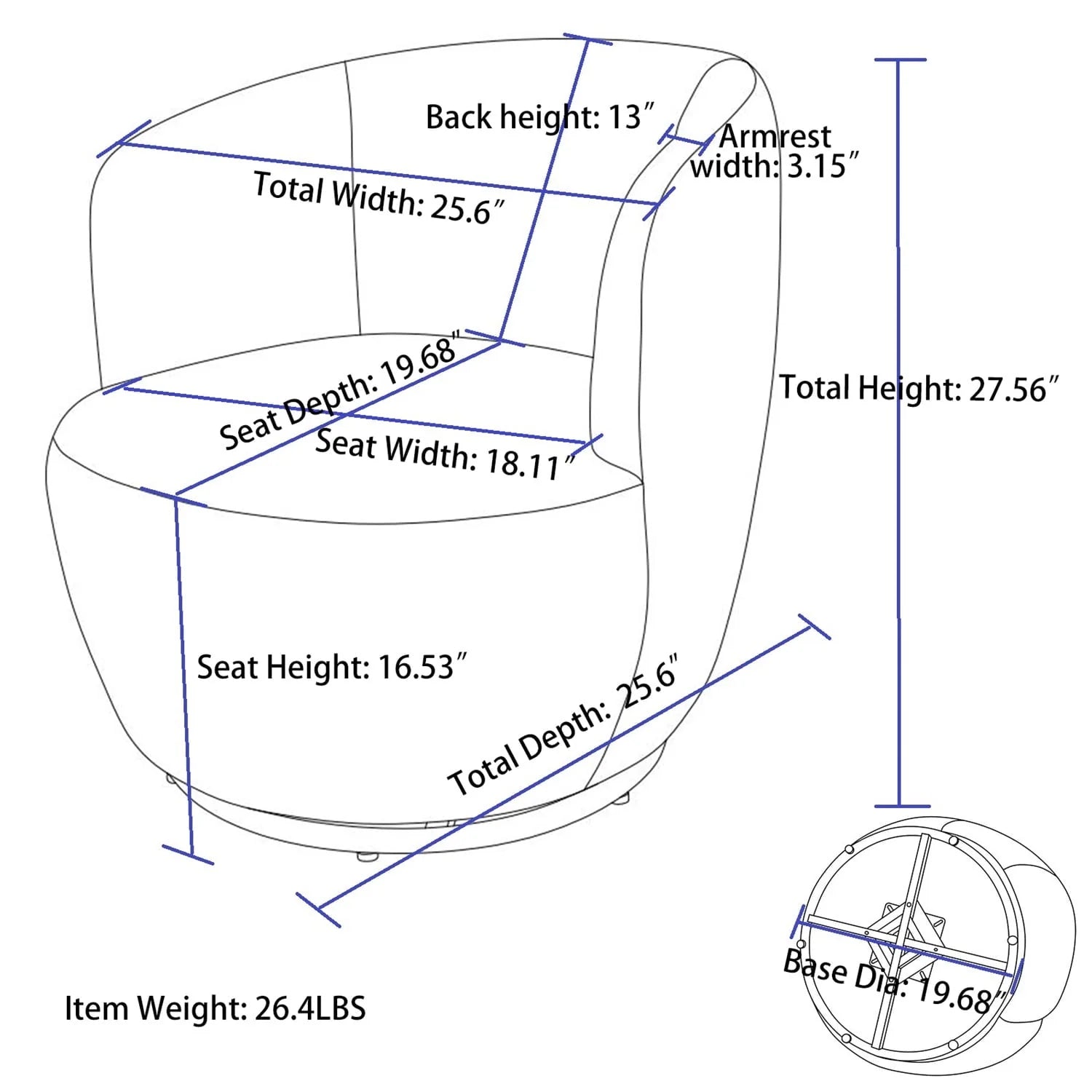 Swivel Barrel Chair, Modern Teddy Fabric Swivel Accent Barrel Chair Armchair, Upholstered Cozy Club Chairs Sofa Arm Chair for Nursery, Bedroom, Office, Hotel, Dark Blue
