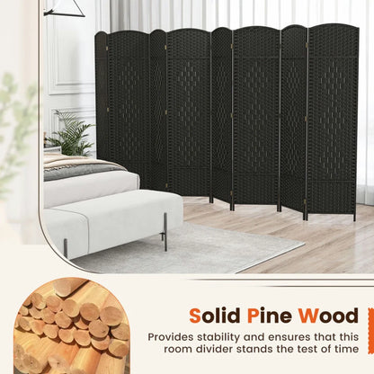 Spaco 8-Panel 8 Feet Tall Room Divider, Folding Room Divider with Hand-Woven Texture, Privacy Screen with Solid Wood Frame for Indoor, Brown
