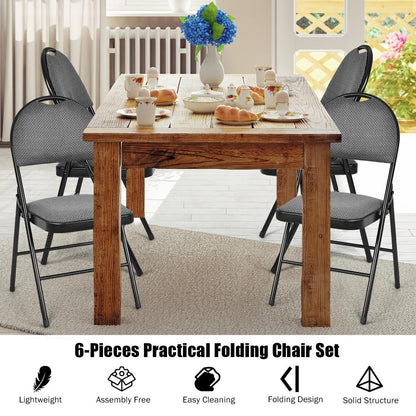 Giantex 6-Piece Commercial Folding Chairs w/Upholstered Padded Seat & Back, Fabric Seating for Home Office Wedding Party, Grey