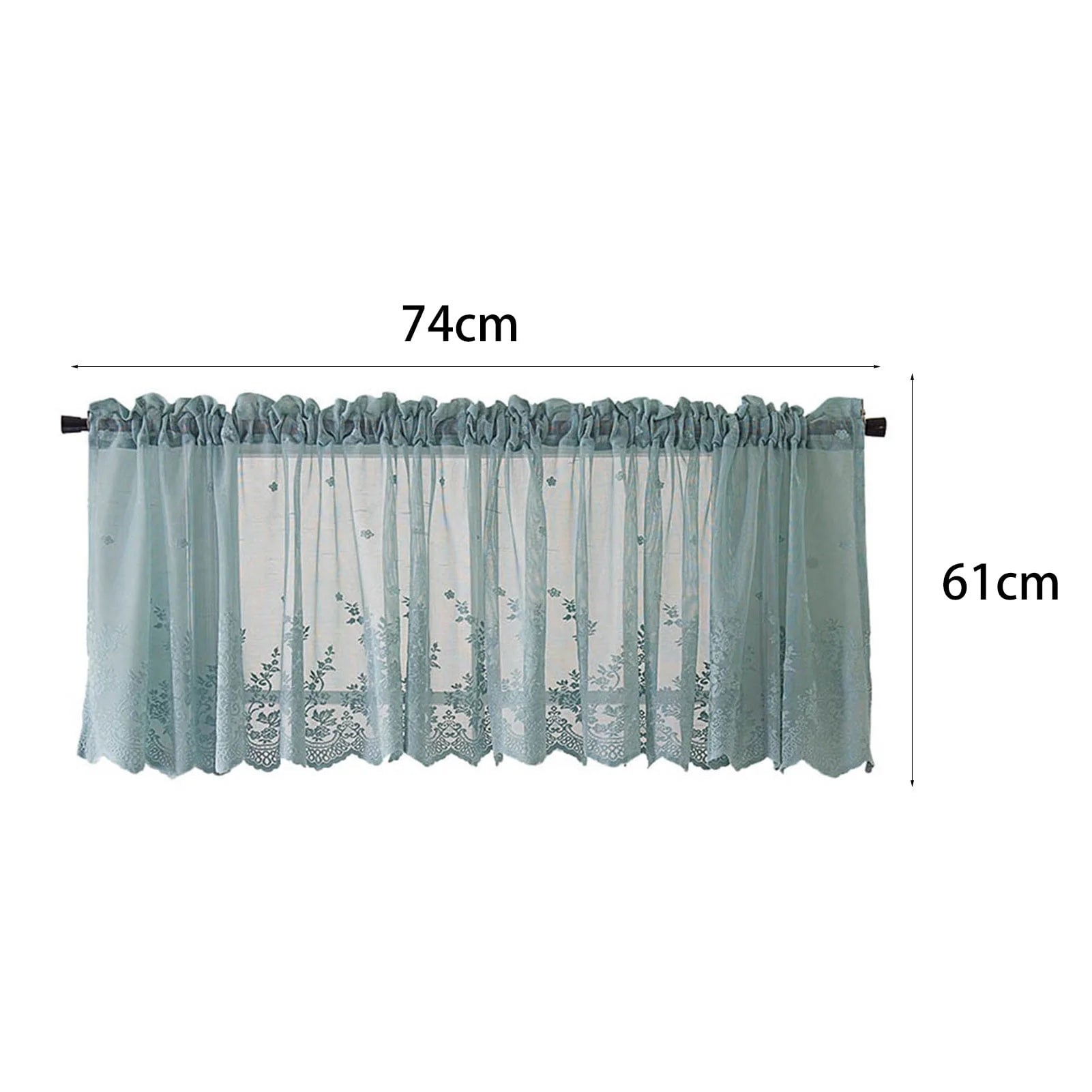 Yesbay Window Curtain Short Kitchen Valance Drape Polyester Lace Flower Pattern Balcony Curtain for Home,White