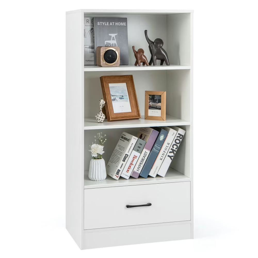 Spaco 48 Inch Tall 4 Tiers Wood Bookcase with Drawer-Gray, Tall Bookshelf, Shelves for Living Room, Home Office, Bedroom, Balcony