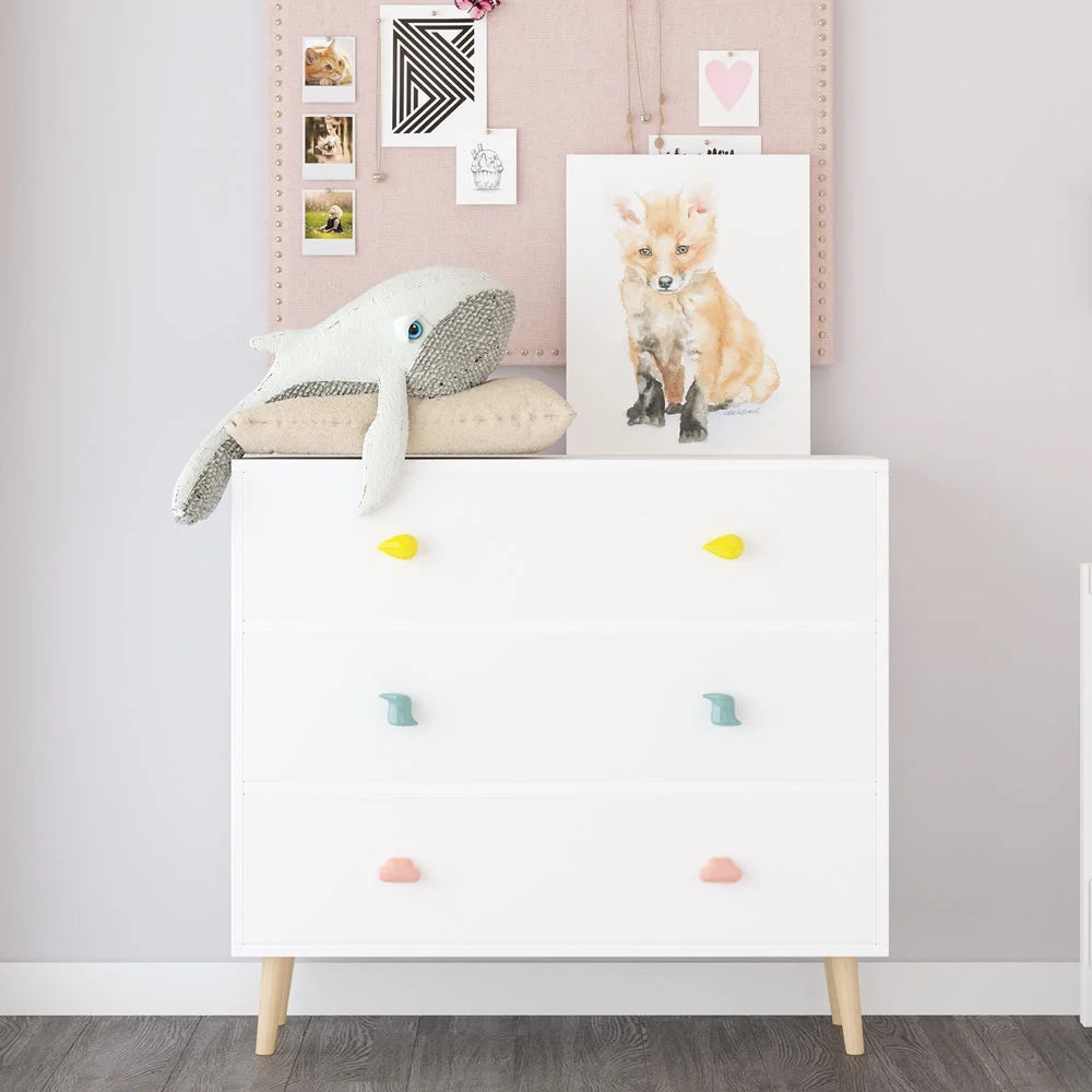 Kids 3 Drawer Dresser, Baby Nightstand for Bedroom, Storage Cabinet for Toddler Child for Living Room, Toddler Room, Nursery, Closet, Apartment (White)