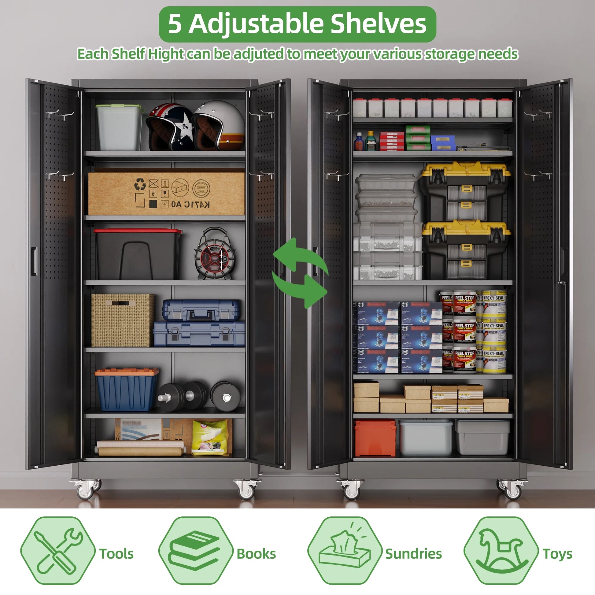 JAORD 71 In Metal Storage Cabinets with Locking Doors and Adjustable Shelves for Home Office, Garage and Utility Room (2 clasp hand, Black)