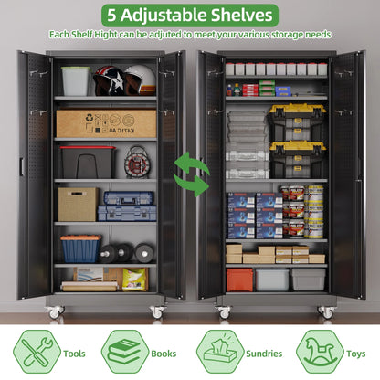SUXXAN Metal Storage Cabinets with Locking Doors and Adjustable Shelves for Home Office, Garage and Utility Room (2 Handles, Black)