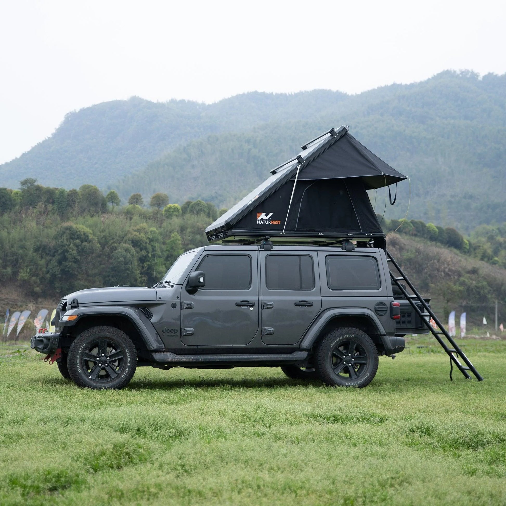Naturnest Polaris1 Hardshell Rooftop Tent with 2 Luggage Racks, Car Roof Top Tent with AC Inlets, 3-Color LED Lights and Internal USB Plug for Vans, Jeeps, SUVs and Trucks, 2-3 Person Tent