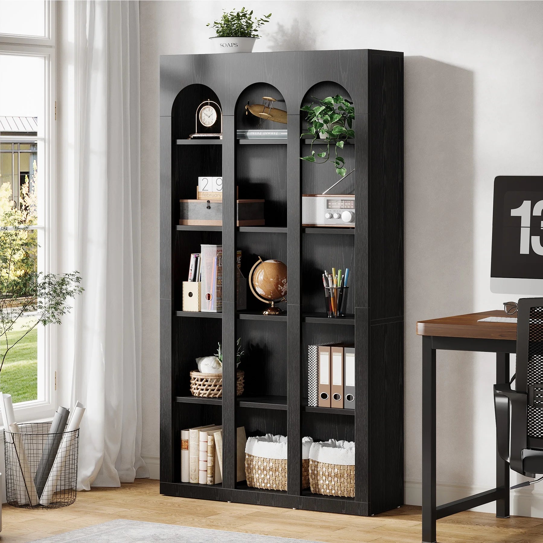Tribesigns 5-Tier Farmhouse Tall Bookshelf, 70.87-Inch Rustic Wood Bookcase with Open Shelves, Large Mid Century Modern Book Shelf Vintage Display Storage Shelving Unit for Home Office