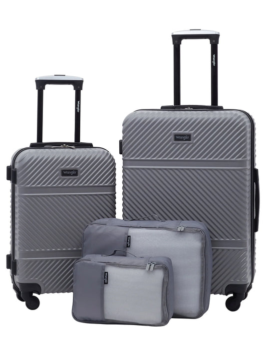 Wrangler 4 pc. ABS Spinner Luggage Set with 20" & 25" Suitcases and Packing Cubes, Sharkskin