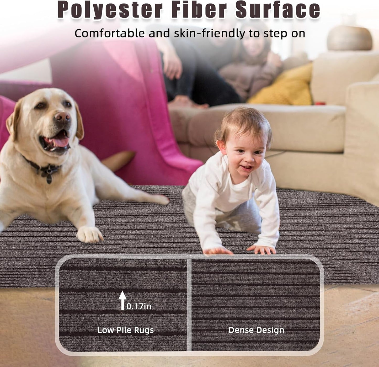 M optimized Marine Carpet, 6FT*23FT Boat Carpet Rugs,for Outdoor Patio Deck, Camping, TPR Non-Slide, Water-Proof, Stripe Brown
