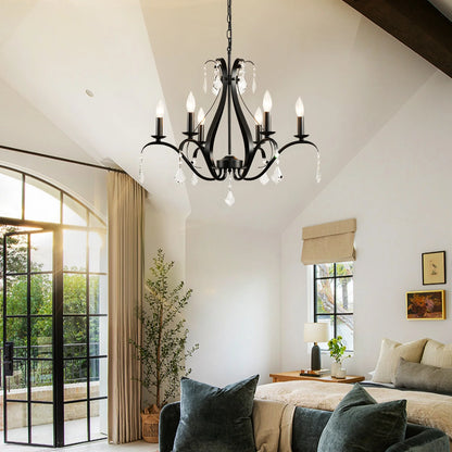 Magic Home 6-Light Modern Farmhouse Chandelier,Classic Candle Ceiling Pendant Light Fixture,Black