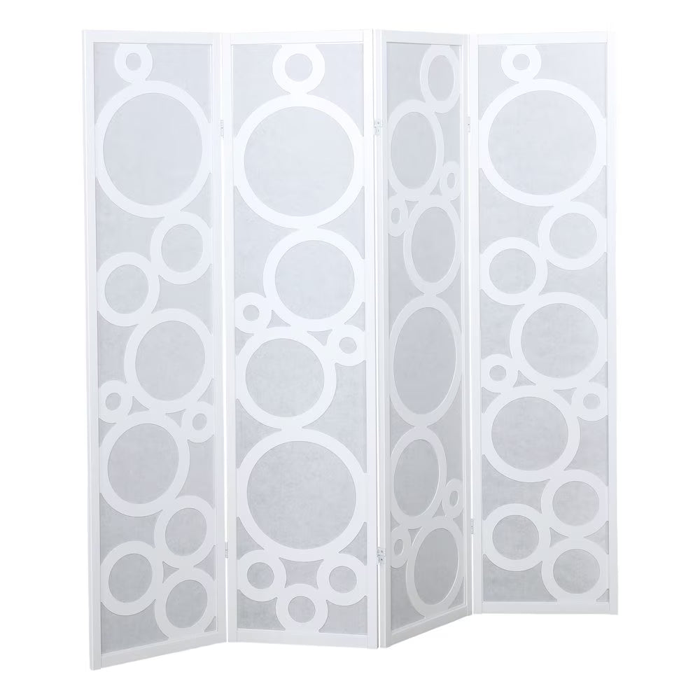 Roundhill Furniture Arvada 4-Panel Wood Room Divider w/Circle Pattern in Black