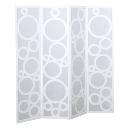 Roundhill Furniture Arvada 4-Panel Wood Room Divider w/Circle Pattern in Black