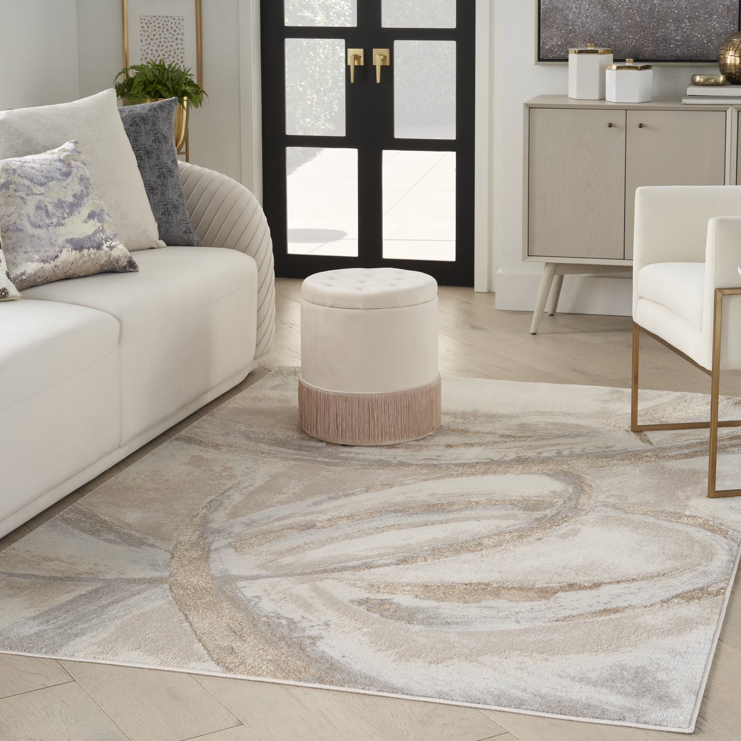 Inspire Me! Home Decor Brushstrokes Abstract Beige/Grey 5'3" x 7'3" Area Rug (5x7)