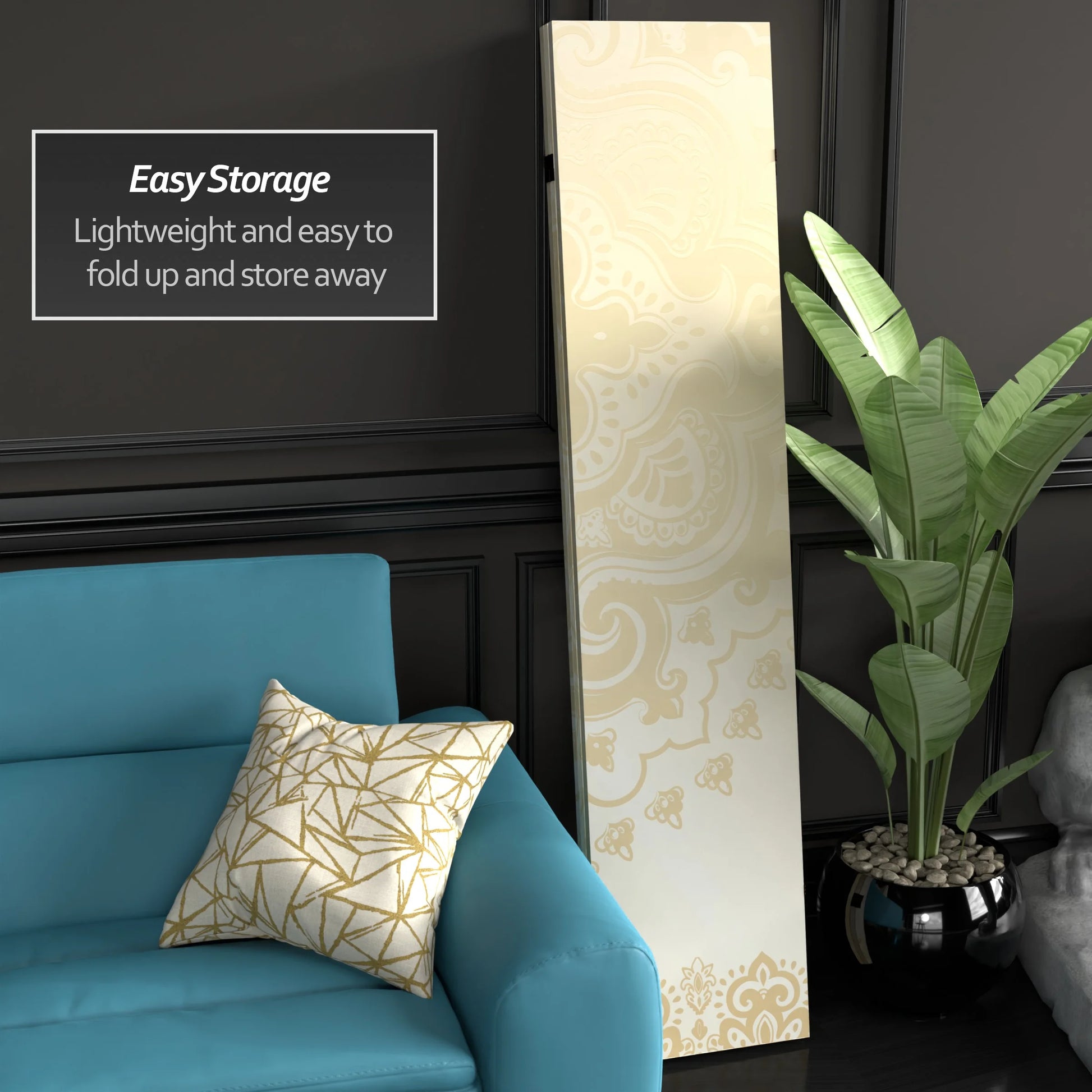 Oriental Furniture 6 ft. Tall Ivory Pattern Canvas Room Divider - 3 Panel
