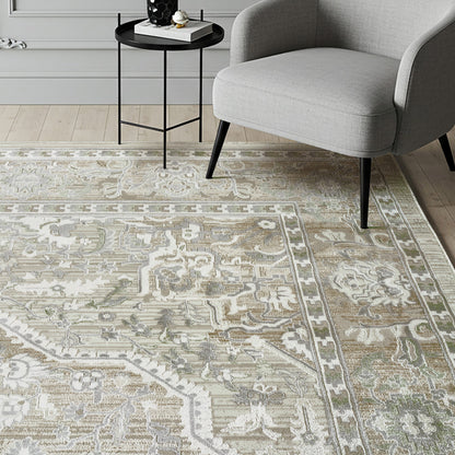 Sasha Area Rug, Adryan Beige Green, 5'3' x 7'