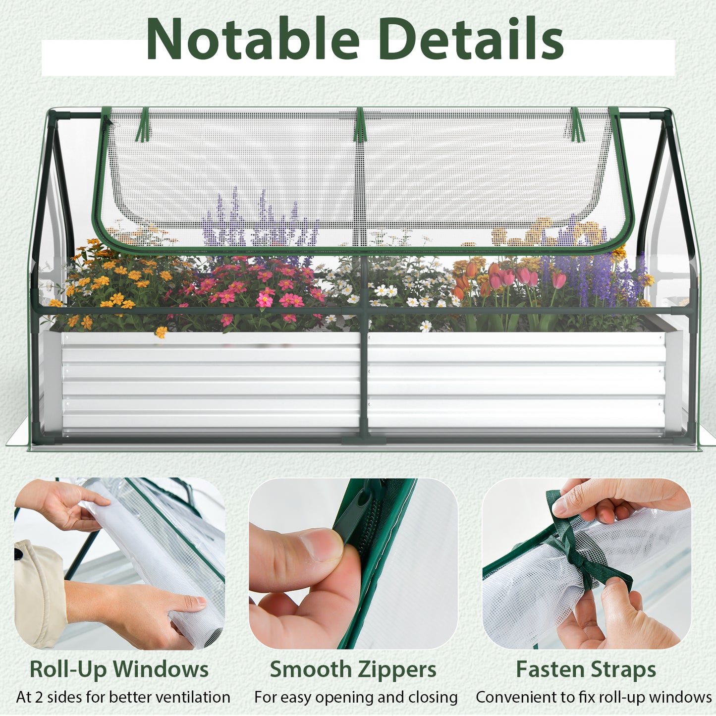 Topbuy 6FT x 3FT x 3FT Galvanized Raised Garden Bed with Greenhouse Bottomless Flower Bed with Clear Cover Outdoor Planter Box Kit