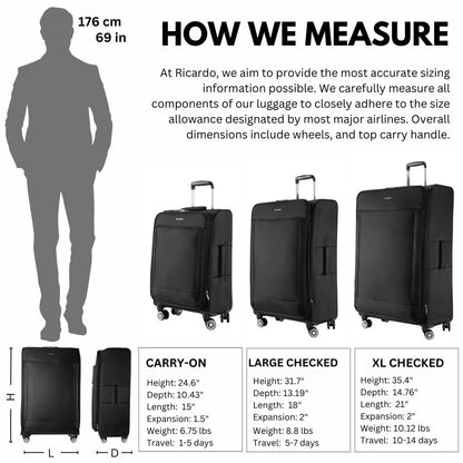 Ricardo Beverly Hills Solvang 2.0 Softside 32" Expandable Checked Spinner Luggage, Adult, Black