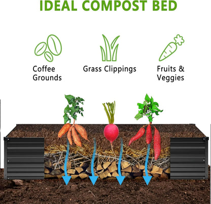 2PCS 12x4x1FT Galvanized Raised Garden Bed Kit,Vegetable Boxes-Rectangle Metal Flower Box,Large Planter Raised Beds Outdoor Garden for Planting,Fruit,Herb-Black