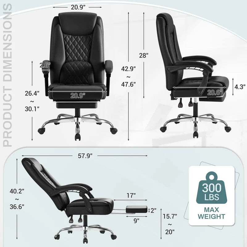 Homall Home Office Chair Adjustable Executive Leather Chair With Arms Ergonomic High Back Cushion Lumbar Back Support Computer Desk Chair,Black