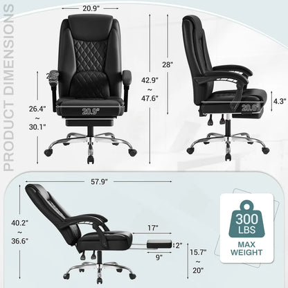 Homall Home Office Chair Adjustable Executive Leather Chair With Arms Ergonomic High Back Cushion Lumbar Back Support Computer Desk Chair,Black