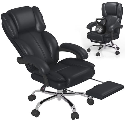 E-Motie Leather Home Office Chair, High Back Ergonomic Chair with Footrest, 500lb, Black