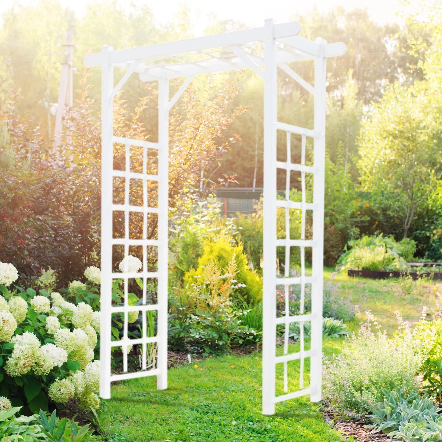 DYUKFG Elmwood Arbor 57"x84" White PVC Outdoor Garden Arch with Lattice Trellis Weather-Resistant, Easy Assembly, Ideal for Climbing Plants, Weddings & Backyard Decor