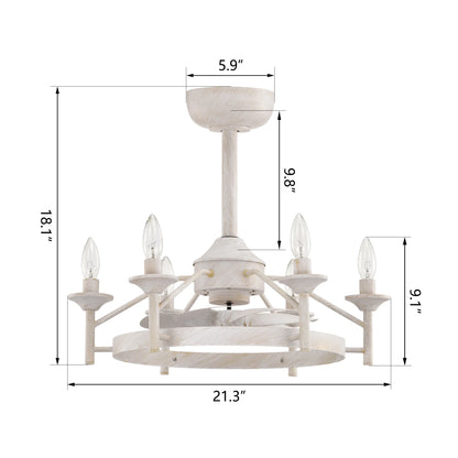 Maxax Candlestick Ceiling Fan with Light, 21" White Vintage Ceiling Fan with Remote Control, 6 Speeds Reversible Timing Ceiling Fan for Bedroom, Living Room